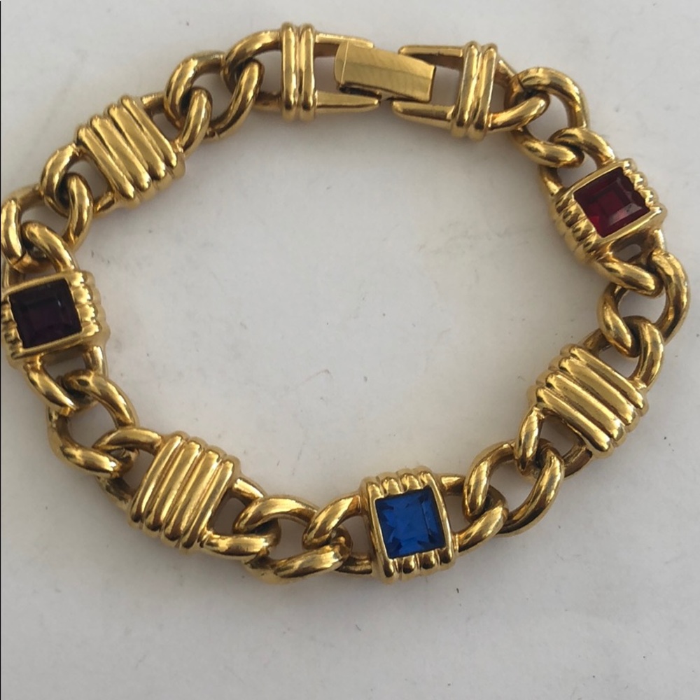 Gold Tone Multi-Gem Link Bracelet - Women Jewelry
